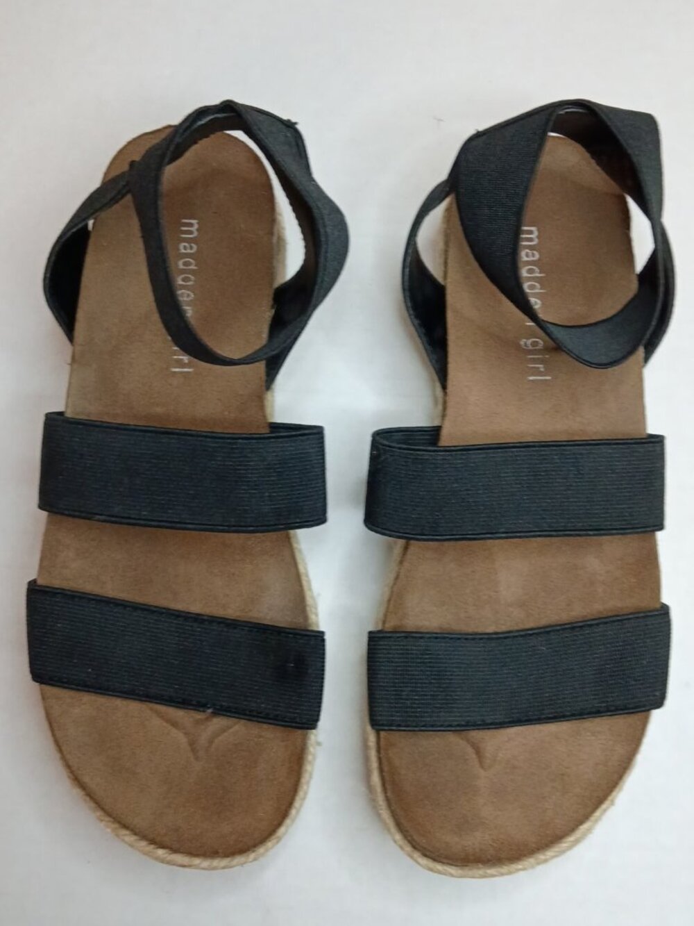 Madden Girl Carly Black Strappy Espadrille Platform Wedge Sandals Size 6M